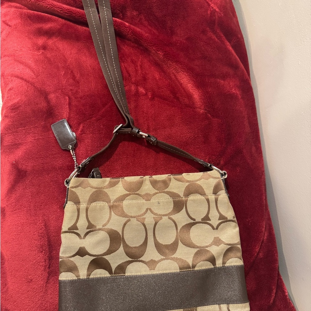 Coach Signature Brown and Tan Crossbody Bag - Picture 2 of 3